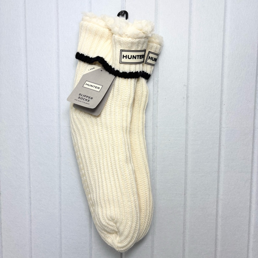 Hunter Cream Cable Knit Socks with Striped Cuff‎ ONe Size Fits Most